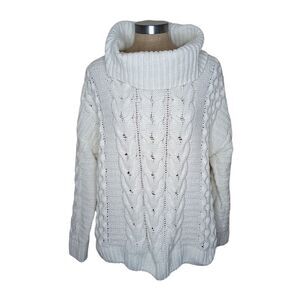 Express Chunky Cable Knit Turtleneck Sweater Womens Size M Ivory